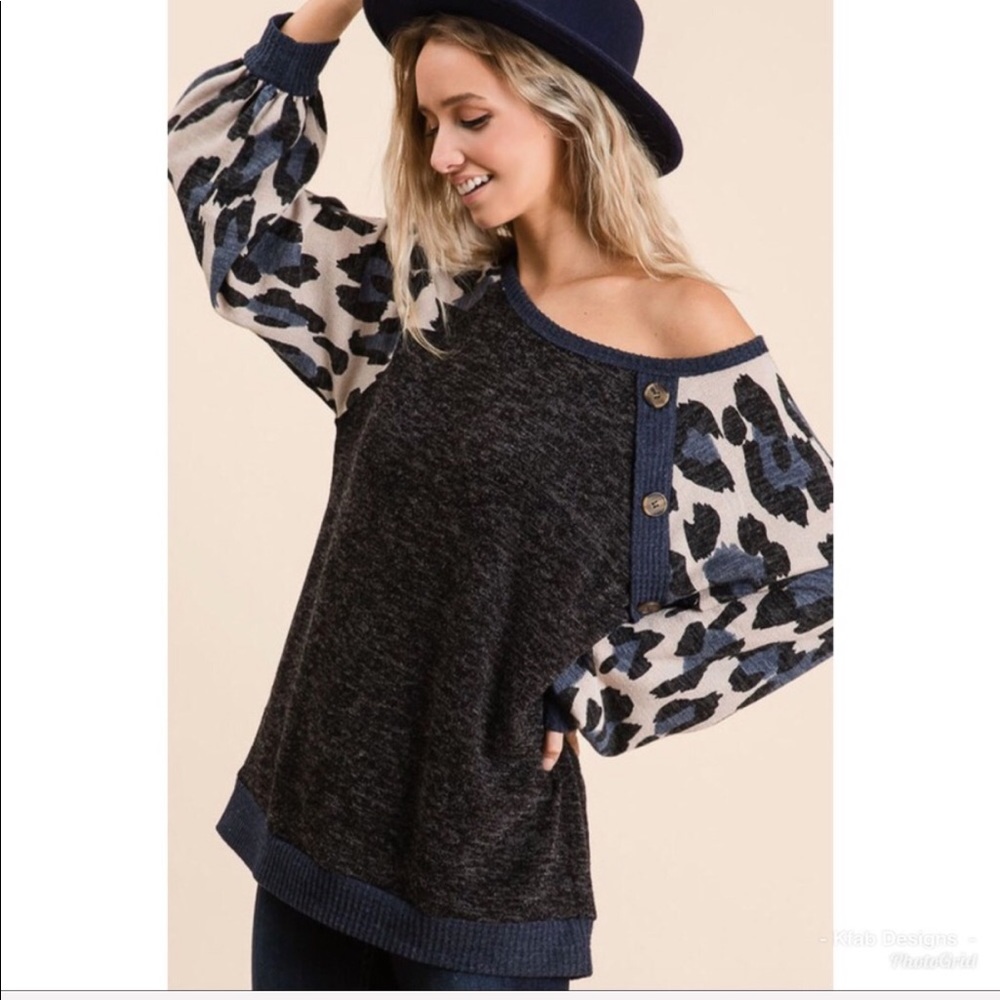 ❤️LAST Leopard Sweater Knit Top with aPuff Sleeves - Picture 1 of 8